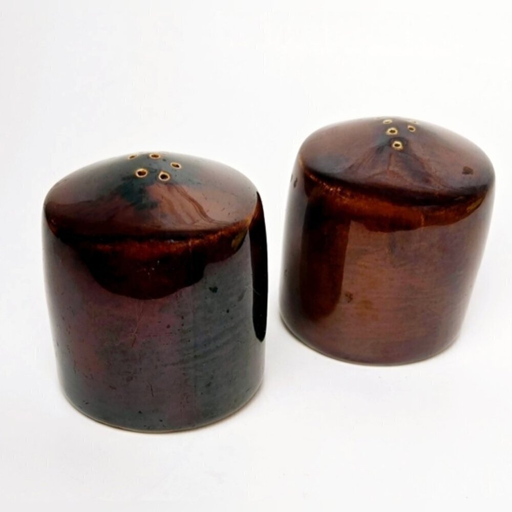 Vintage Hall Salt and Pepper Shakers - Dark Brown Drip Glaze ~ Rare ~ Made in th
